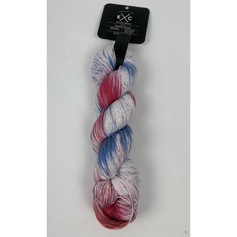One skein of K + C hand-dyed 100% cotton yarn, 472 Yards, Strawberry Syrup.
